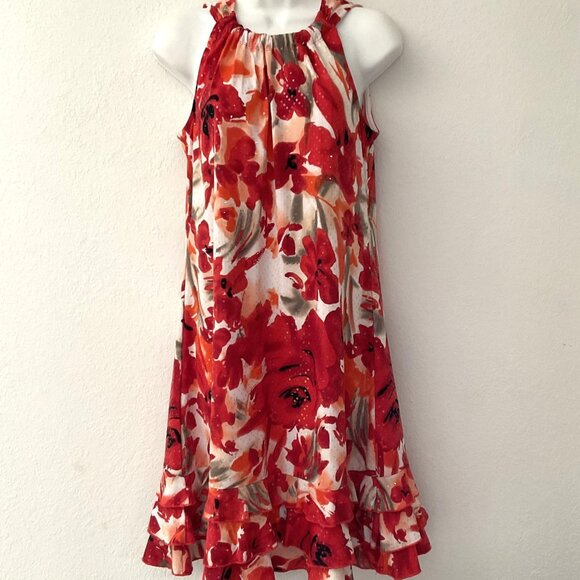 J.B.S. RED FLORAL SEQUIN DRESS 8 - Picture 1 of 11